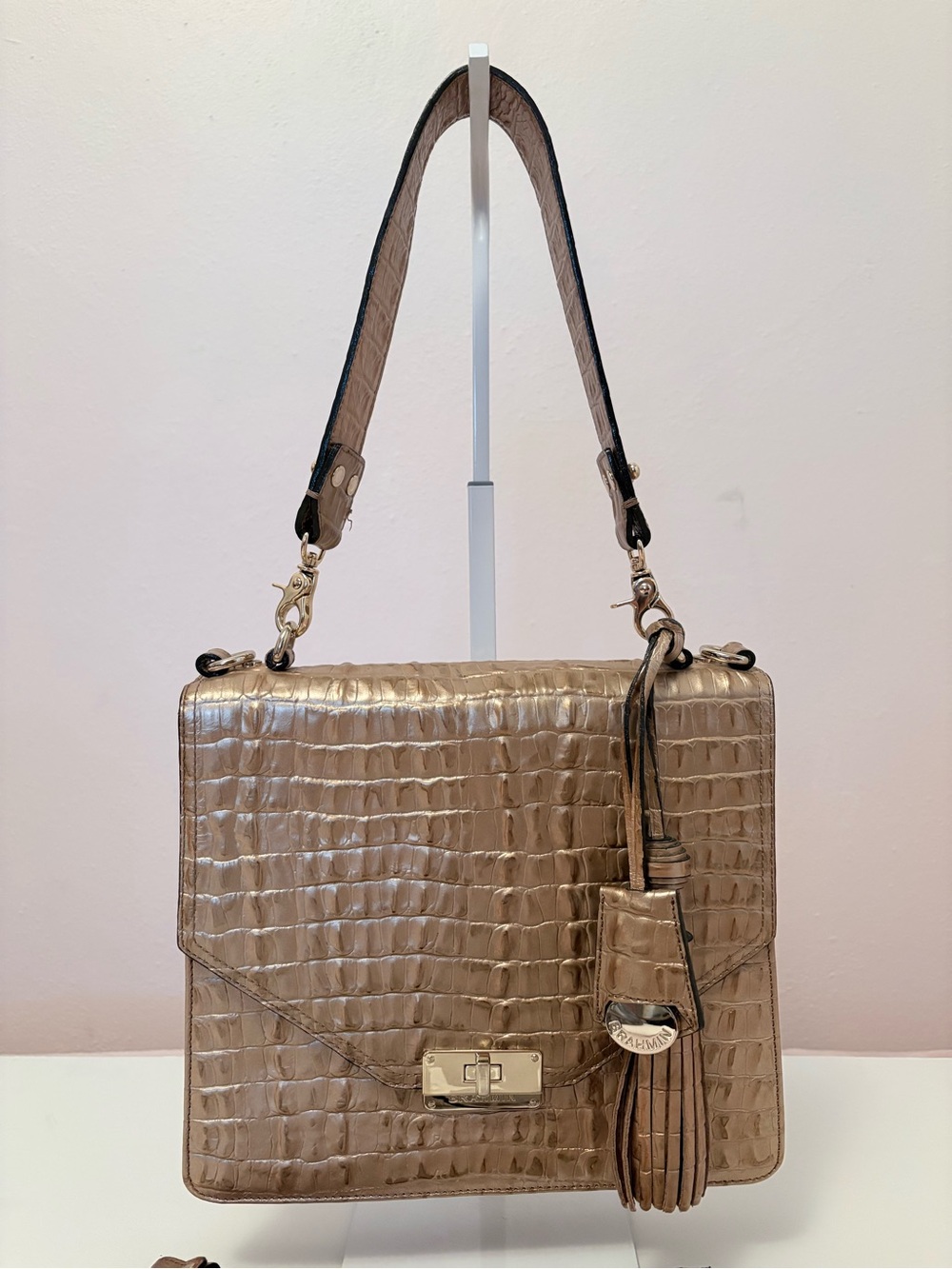 Brahmin Ophelia Metallic Gold Croc Crossbody Flap Bag ✨ Luxury Satchel NWOT
